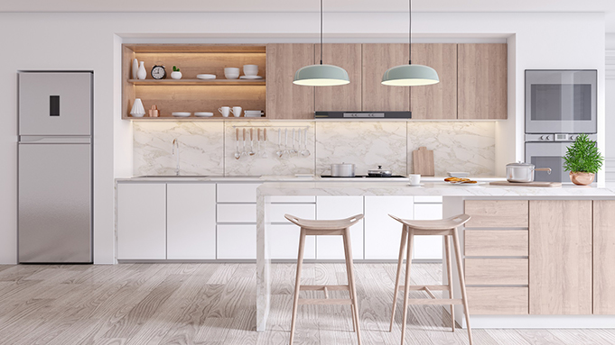 elegant contemporary kitchen room interior,emptry space .3drender